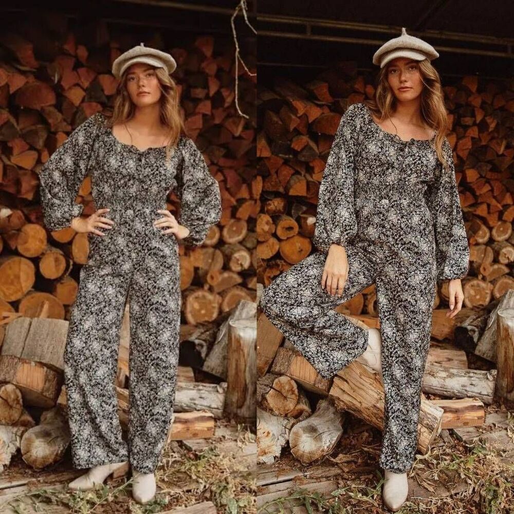Ivy City Co Willow Jumpsuit in Black Floral S NWT